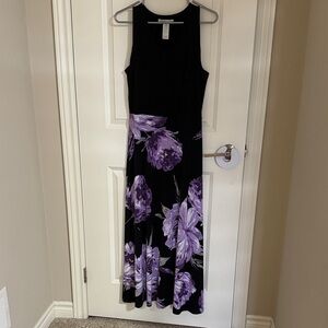 Elegant Black and Purple Floral Dress